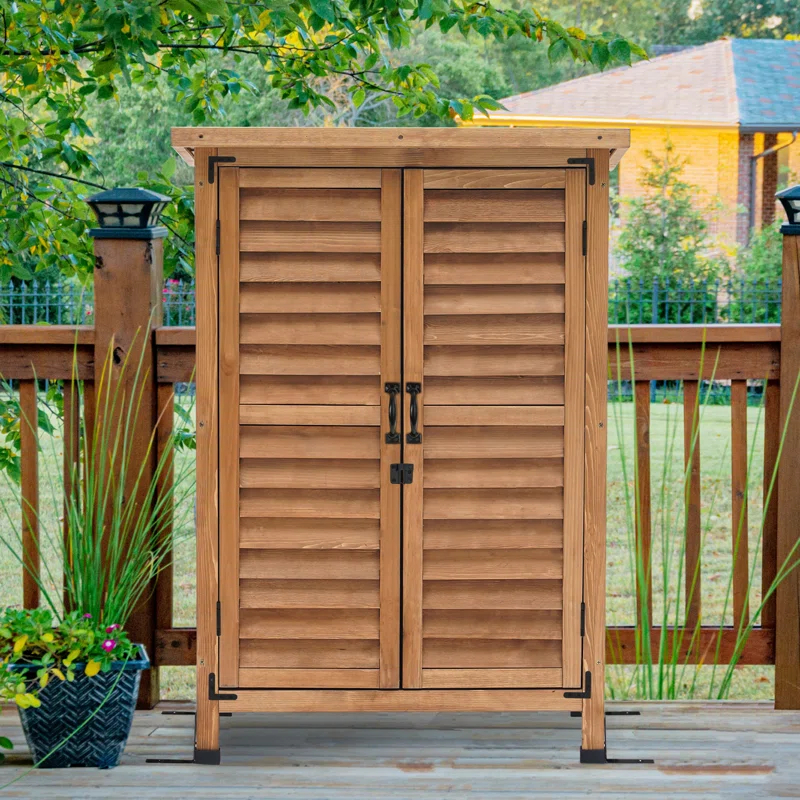 24.6 in. W x 18 in. D Outdoor Wood Storage Cabinet，Garden Wooden Tool Shed with Double Doors