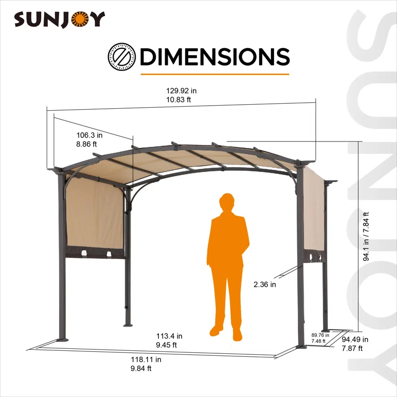 Sunjoy Sunjoy Lindt 9.5 x 11 ft. Outdoor Steel Arched Pergola with Adjustable Canopy for Patio, Backyard, and Garden
