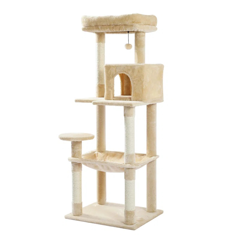 Latitude Run® Indoor Multi-Level Tall Cat Tower With Large Hammock, Scratching Posts, Cozy Condo And Top Perch
