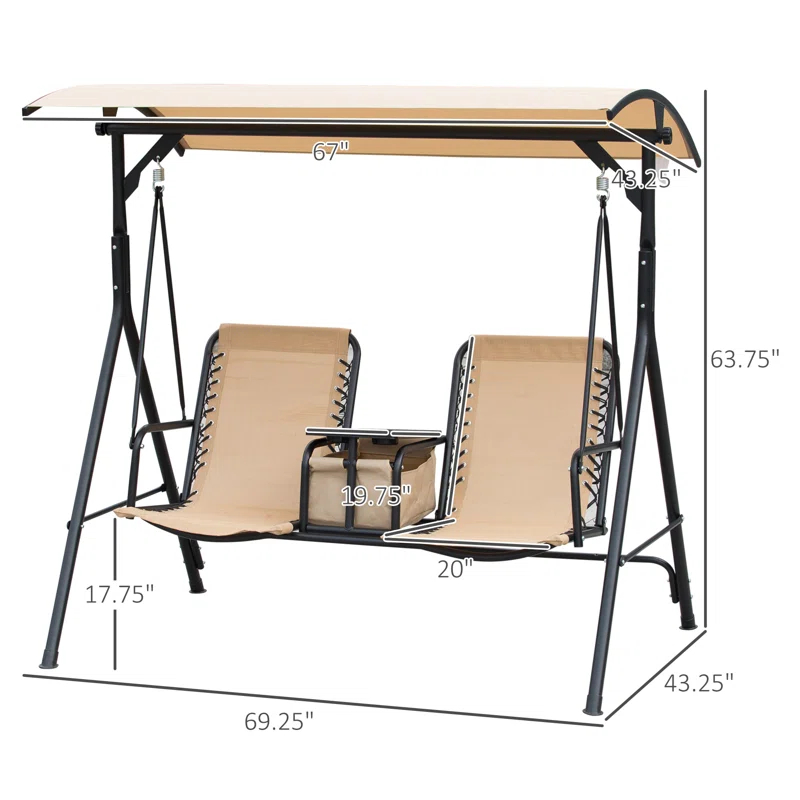Arlmont & Co. 2-Seat Patio Swing Chair, Outdoor Canopy Swing Glider