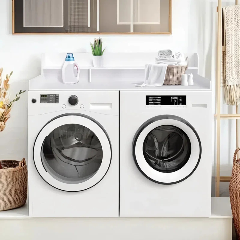 Daggers Link Wooden Laundry Washer Dryer Countertop Organizer With Edge ,Double Layer Storage Shelf