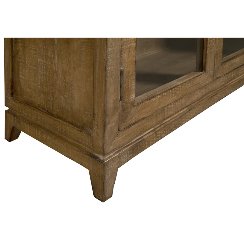 Benjara Orla Tall China Cabinet, 2 Glass Doors, Antique Brown Reclaimed Wood