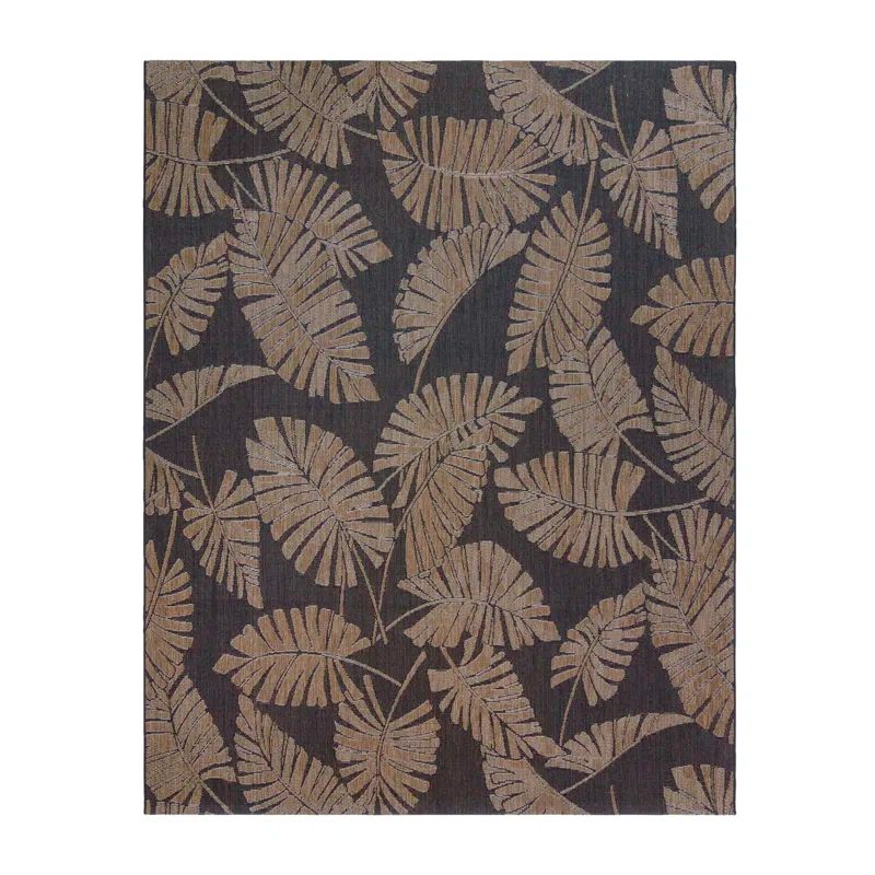 Reyn Spooner Reyn Spooner Lua'ehu Havana Brown/Black Bold Tropical Leaf Flatweave Indoor/Outdoor Area Rug