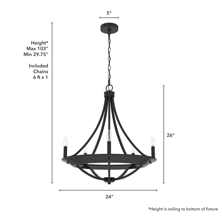 Hunter Fan Perch Point 5 Light Candle Style Wagon Wheel Chandelier