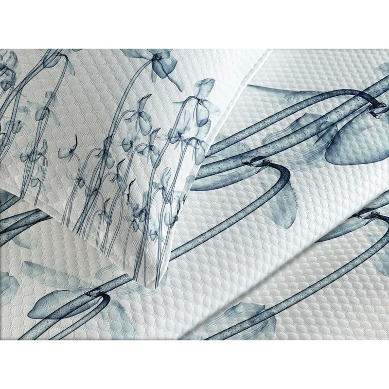 Ambesonne Ambesonne Teal White Bedspread Set Orchids Floral Photo Teal White
