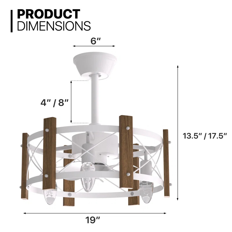 MoNiBloom 19" Flush Mount Caged Ceiling Fan with Remote, Reversible Low Profile Ceiling Fan without Light Bulb