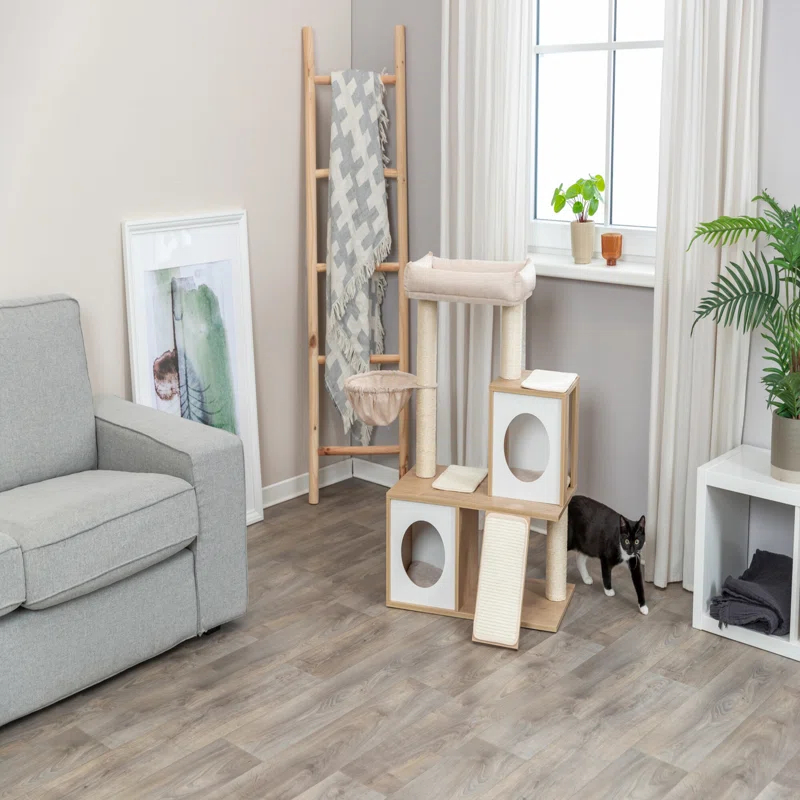 TRIXIE Addison 35.5-in Cat Tree, Modern Wood Cat Tower, Sisal Scratching Posts & Pads, 2 Condos, Hammock, Cozy Bed