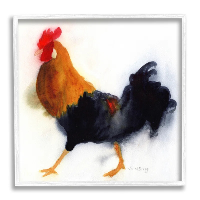 Stupell Industries " Rooster Bird Stepping Fluffy Feathers Watercolor Detail " by Janel Bragg Painting Print