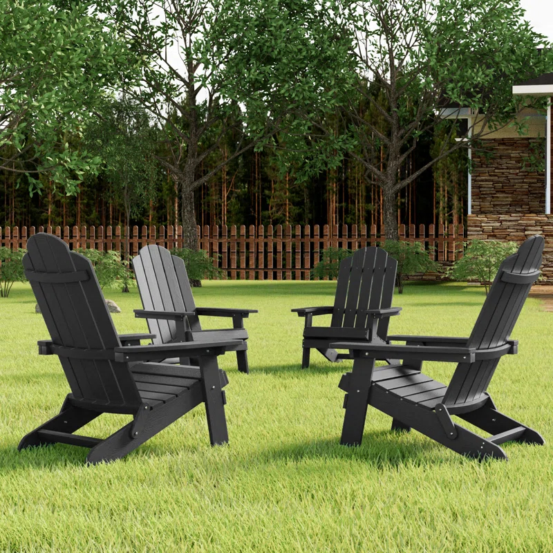 Highland Dunes Outdoor Plastic Folding Adirondack Chair For All Weather (Set Of 4) (Set of 4)