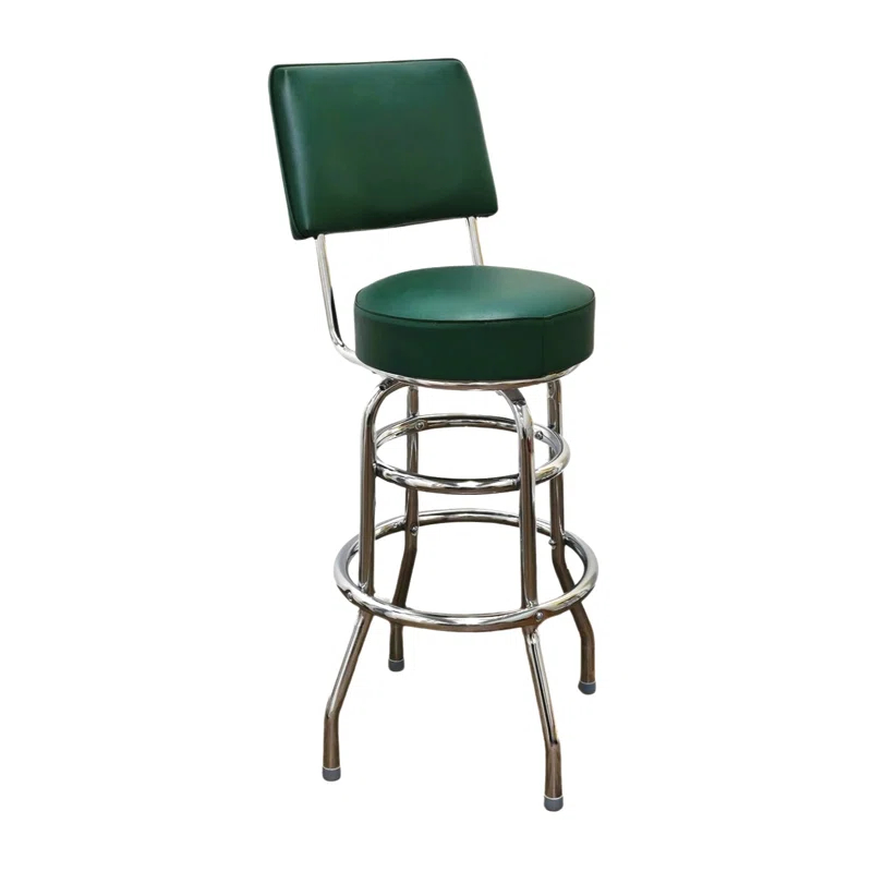 Retro Home Double Ring Upholstered Swivel Bar Stool with Back