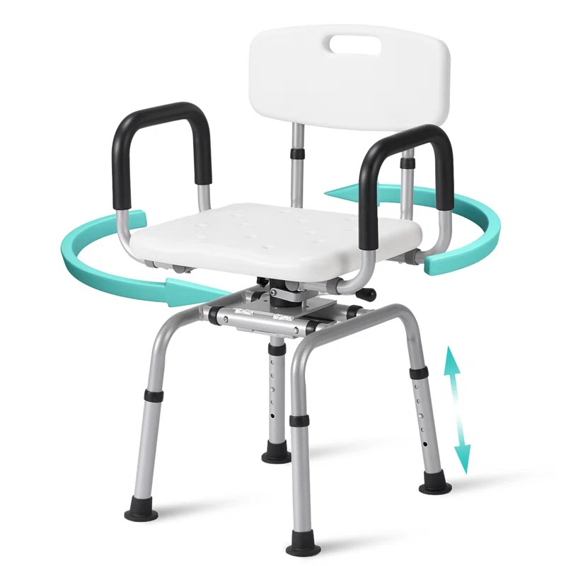 MARNUR 360 Degree Swivel Shower Chair, Adjustable Height Rotating Seat Bathtub Chair With Armrests And Back, White DR3194