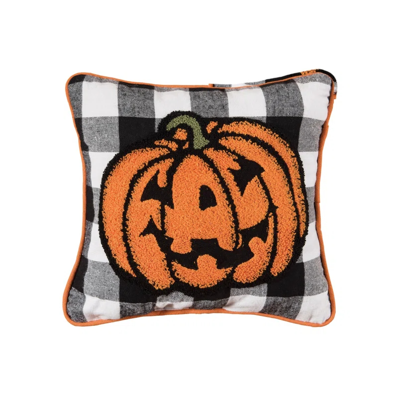 C&F Home 12" Jack-O-Lantern Pumpkin Check Tufted Halloween Throw Pillow