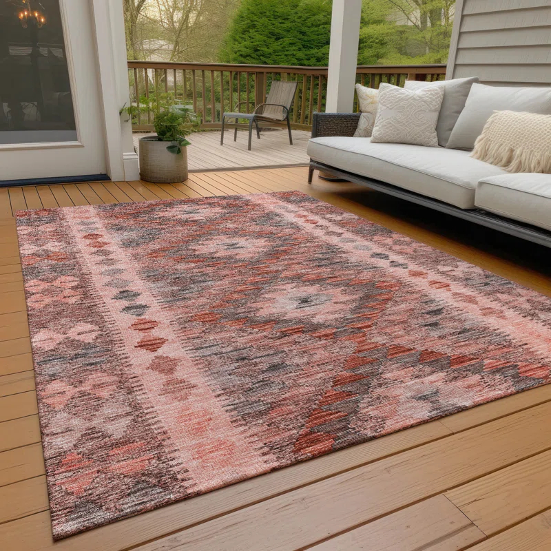 Machine Washable Indoor/Outdoor Claudian ACN1226 Terracotta Rug