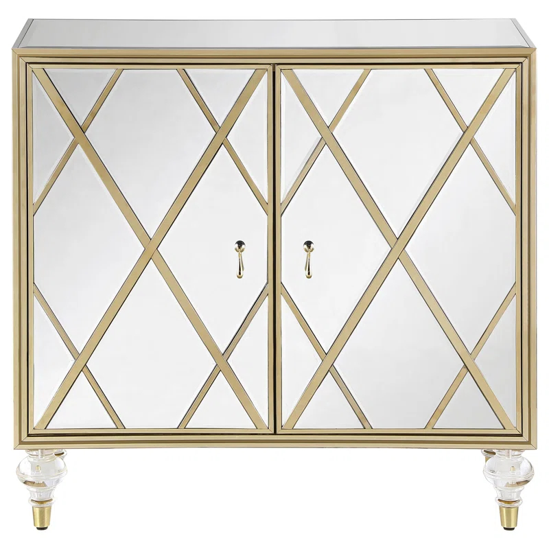 Everly Quinn Astilbe 2-Door Mirrored Accent Cabinet Silver And Champagne