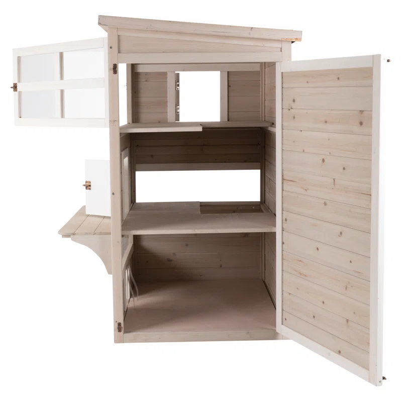 TRIXIE 3-Story Outdoor Cat House, Large Weatherproof Cat Shelter, Multiple Doors and Windows, Cat Condo