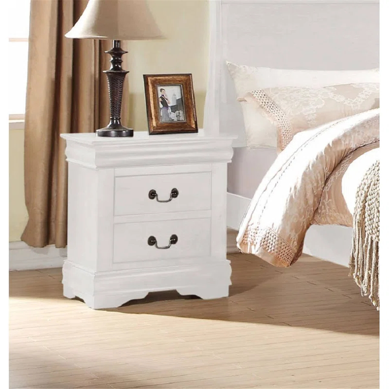 Canora Grey Esa Nightstand In Traditional Design With Two Drawers And Brushed Nickel Metal Handle | Wayfair