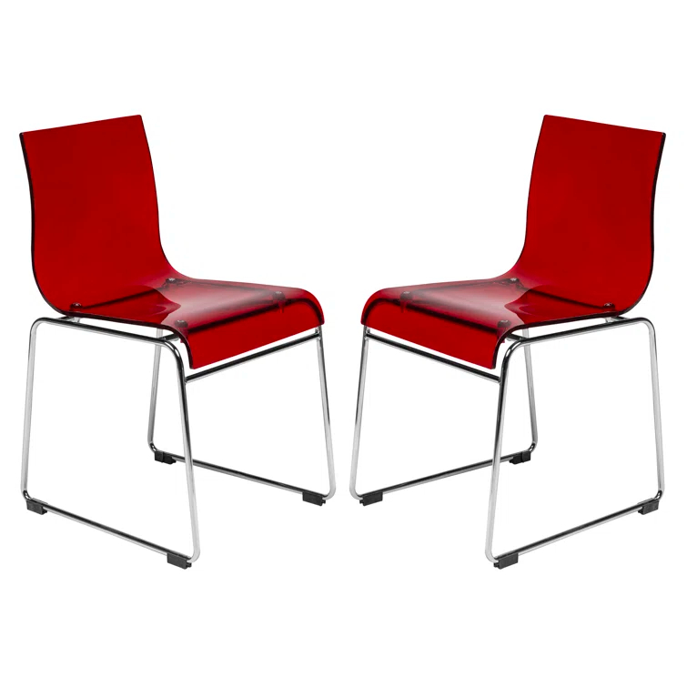 Orren Ellis Jarnagin Modern Acrylic Dining Side Chair with Chrome Legs (Set of 2)