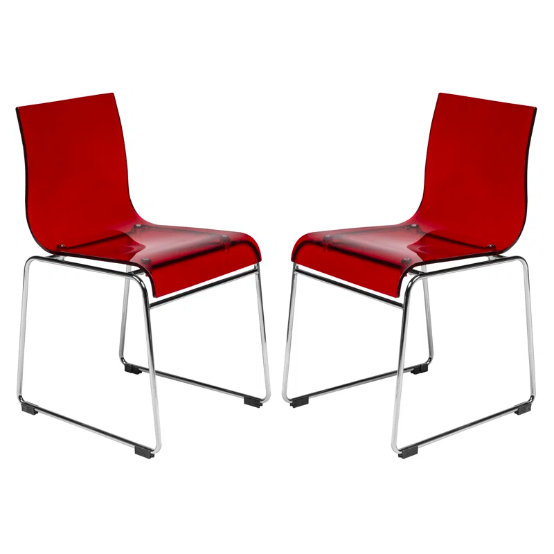 Orren Ellis Jarnagin Modern Acrylic Dining Side Chair with Chrome Legs (Set of 2)