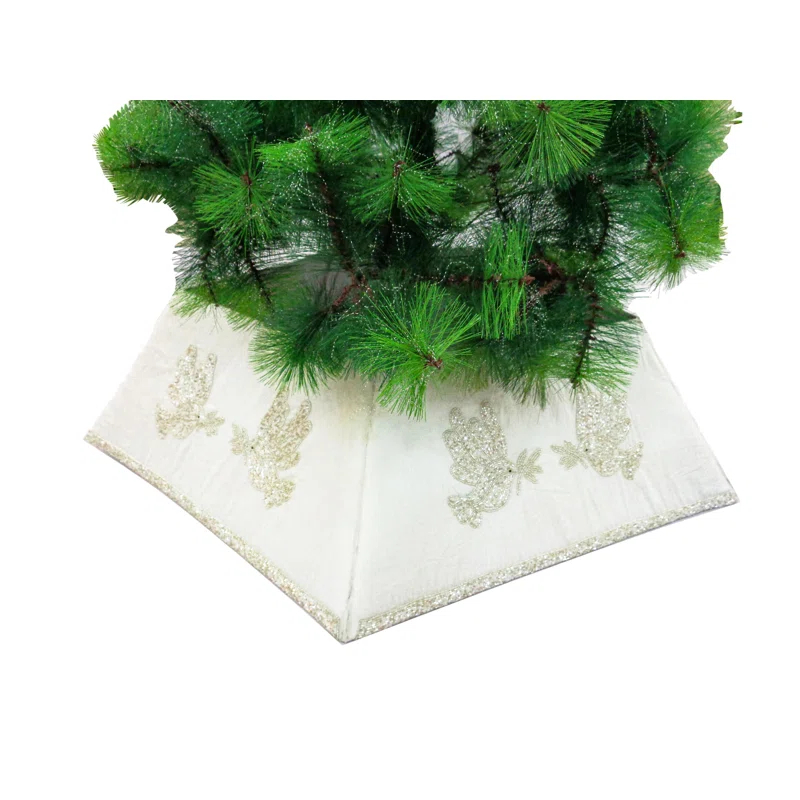 Arcadia Home Hand Beaded Adjustable Christmas Tree Collar - Doves on White Silk