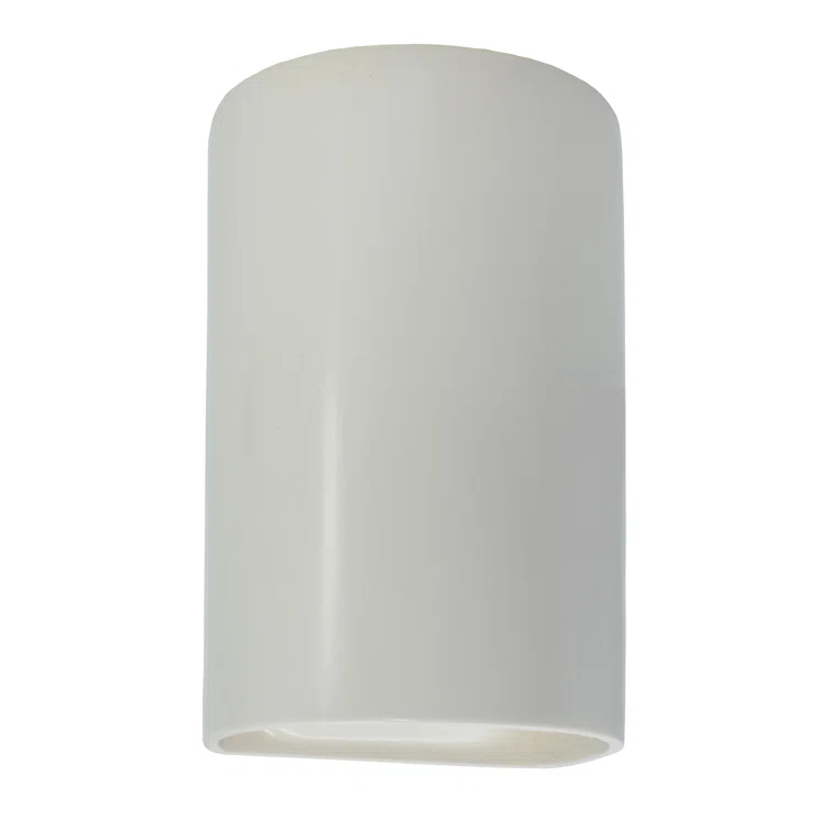 Solar-Powered White Ceramic Cylinder Outdoor Sconce, Dimmable 12.5"