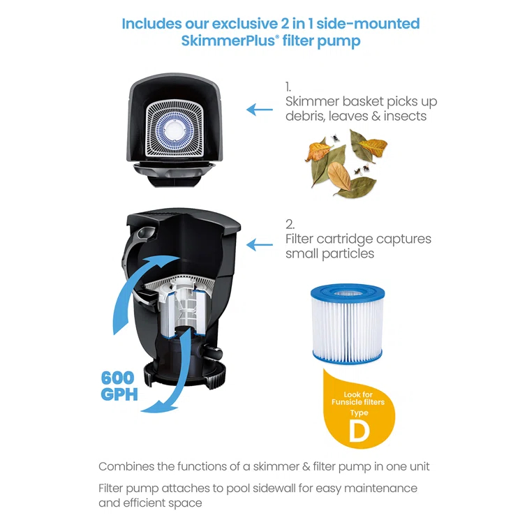 Funsicle Funsicle: Oasis Designer Lap Pool - Above Ground Pool Set, Durable 3-Ply, Powerful Filtration System, SureStep Ladder, For 6-7 People