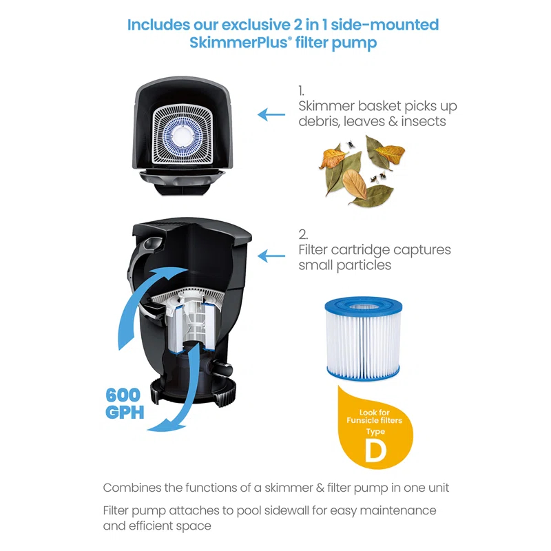 Funsicle Funsicle: Oasis Designer Lap Pool - Above Ground Pool Set, Durable 3-Ply, Powerful Filtration System, SureStep Ladder, For 6-7 People