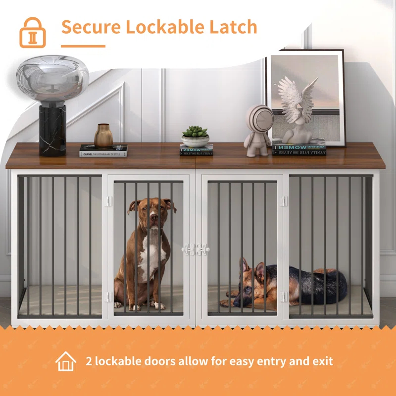 Tucker Murphy Pet™ Large Dog Crate Furniture for 2 Dogs, 71.6'' Steel Frame Dog Crate with Double Doors, Heavy Sturdy Dog Kennel