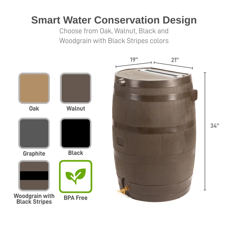 RTS Companies RTS Home Accents 50 Gallon Flat Back Rain Barrel