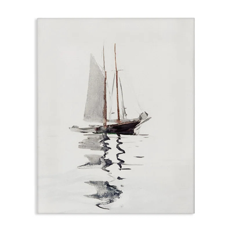Stupell Industries Tranquil Sailboat Vessel Floating Lone Ocean Reflection by Lettered and Lined - Wrapped Canvas Painting | Wayfair