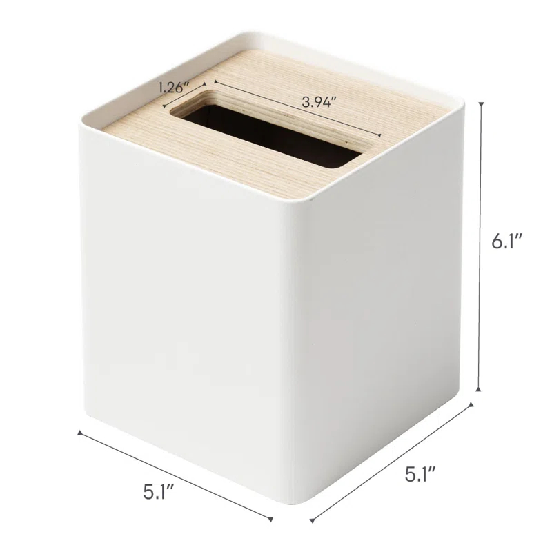 Yamazaki Home Yamazaki Home Square Reusable Tissue Box Cover Metal Container Case With Natural Wooden Lid,, Steel