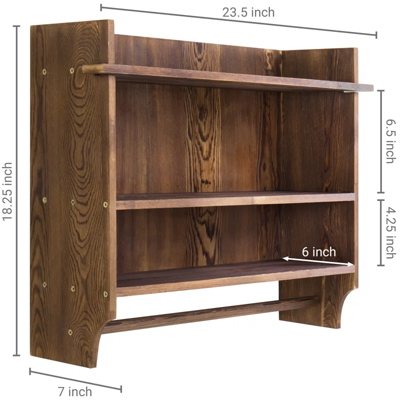 Solid Wood Wall Mounted Bathroom Shelves with Towel Bar