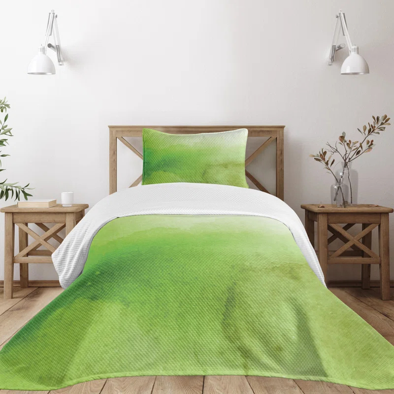 Ambesonne Ambesonne Sage Bedspread Set  Grunge Watercolor Blurred  Apple Green Fern Green