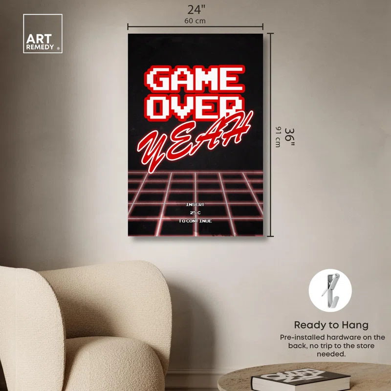 Art Remedy GAME OVER YEAH Canvas Gamer Art Prints by Art Remedy