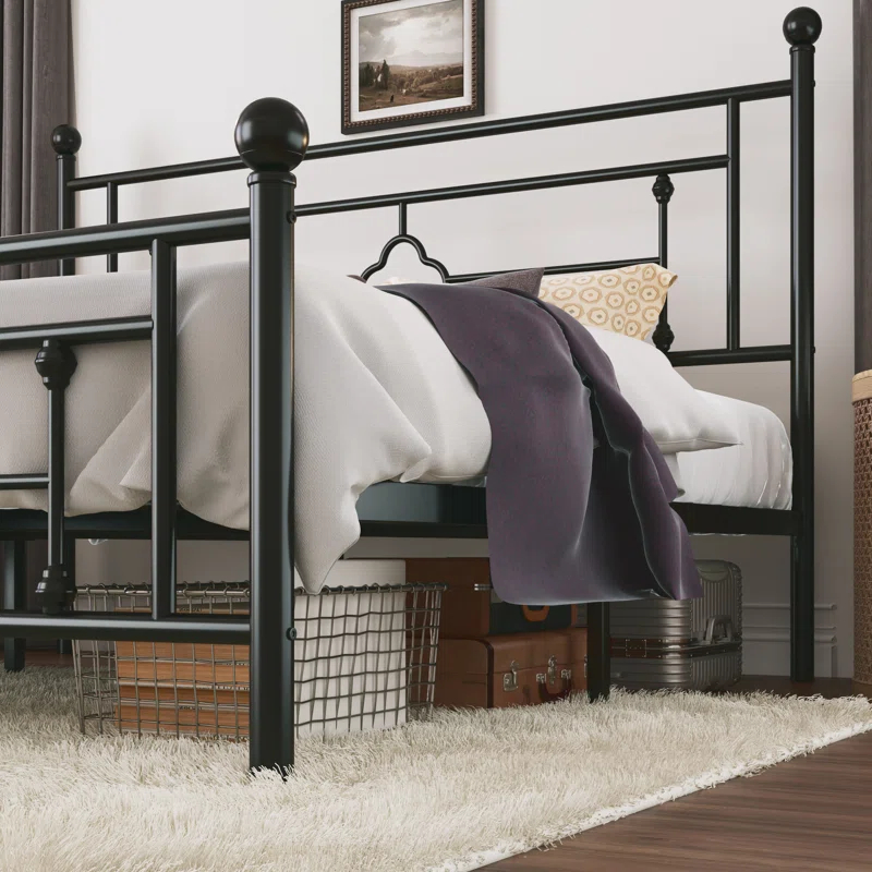 Ajayceon Metal Platform Bed Frame With Vintage-Style Headboard And Footboard