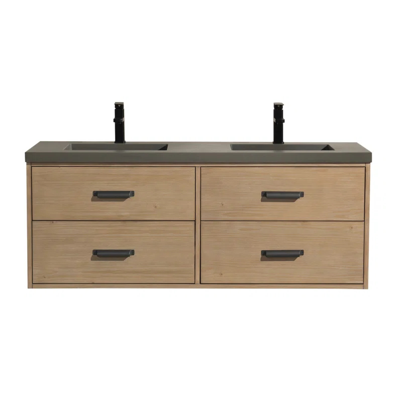 Sand & Stable™ Clary 55'' Double Bathroom Vanity with Concrete Top