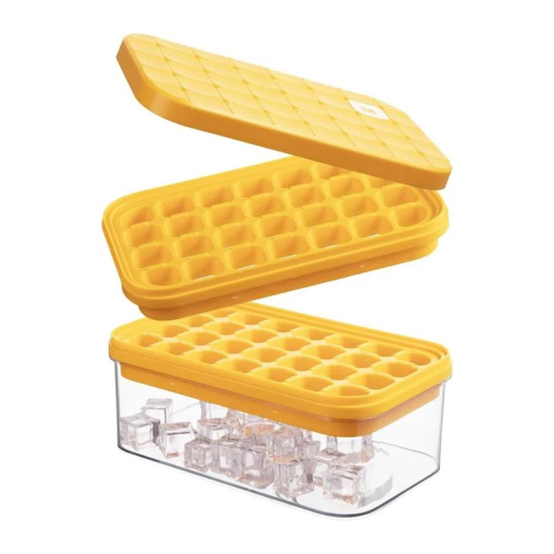 Latitude Run® Ice Cube Tray With Lid&Bin, Ice Cube Mold With 56 Cubes, Stackable Ice Trays For Freezer With Easy-Release Silicone Bottom, For Drinks, Wine, Coffee