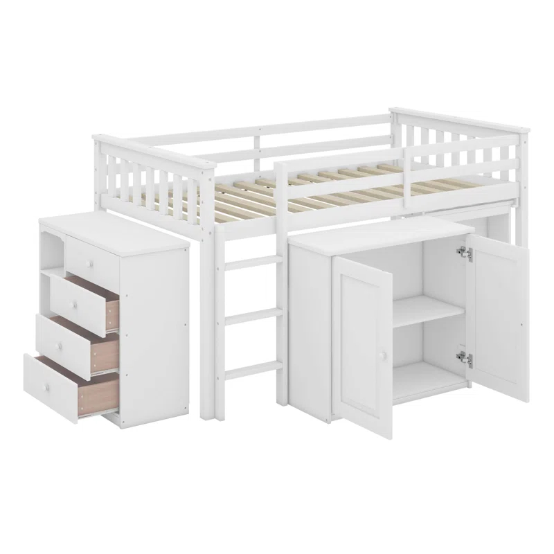 Harriet Bee Twin Loft Bed With Storage Cabinet, Drawer And Shelf Cabinet And Pulling-Out Desk