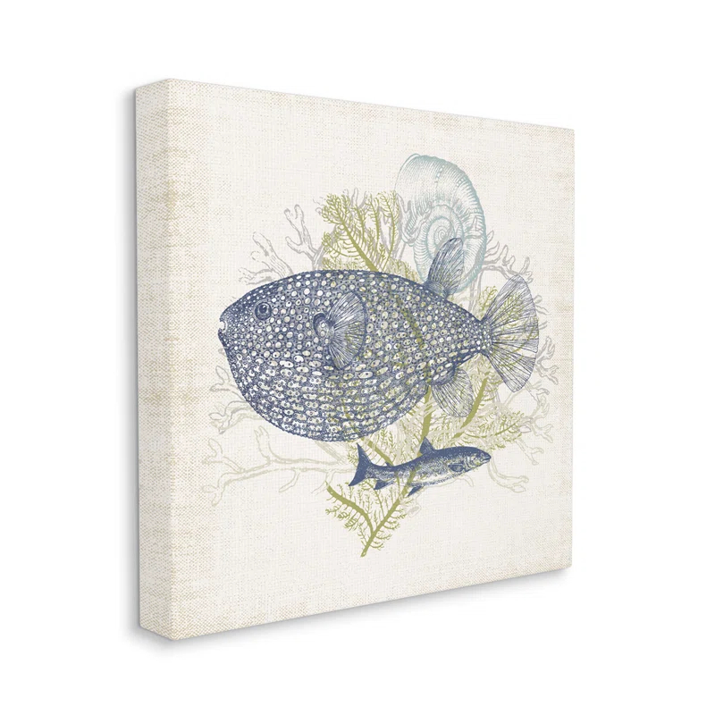 Stupell Industries " Aquatic Sea Life Rustic Seashell Layered Fish " by Victoria Barnes