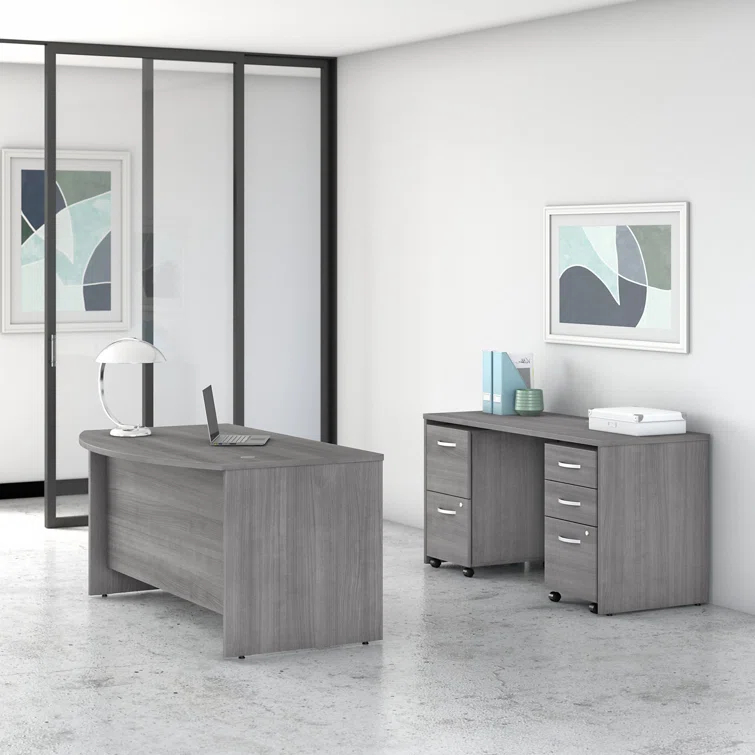 Bush Business Furniture Studio C 72W x 36D Bow Front Desk and Credenza with Mobile File Cabinets