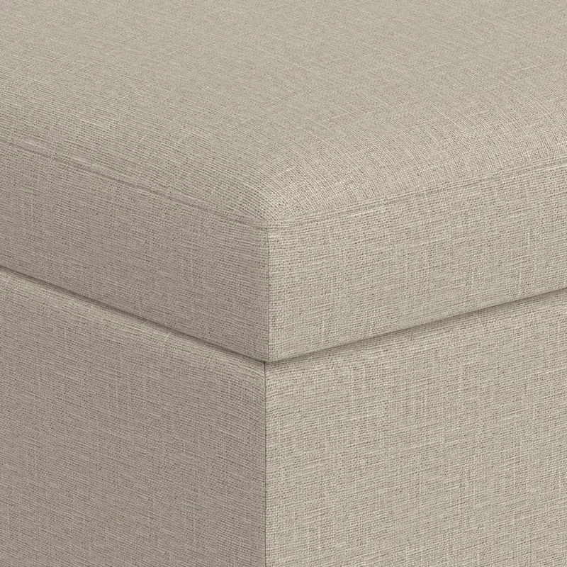 Simpli Home Owen 34"W Upholstered Coffee Table Storage Ottoman with Lift Top and Solid Wood Legs