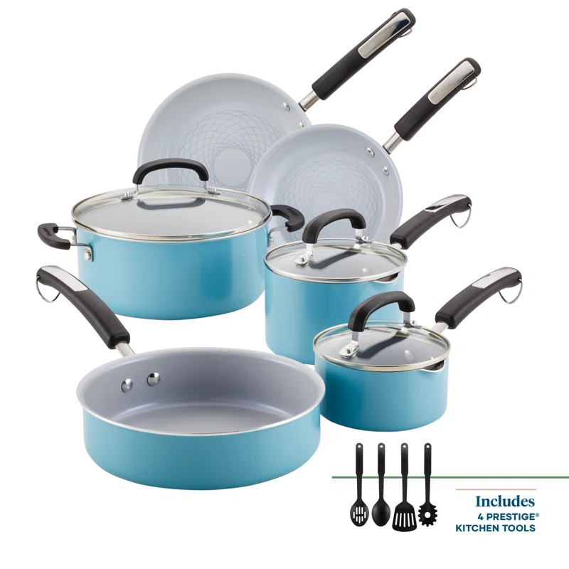 Eco Advantage Ceramic Nonstick Cookware Pots and Pans Set with Cooking Tools, 13 Piece