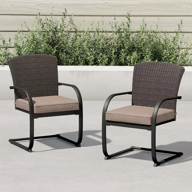 olilawn olilawn 2-piece Dining Wicker Chair Outdoor Conversation Set With Cushions C-spring Rocker Lounge Chair Set Of 2 For Yard, Garden, Backyard, Deck, Bistro-