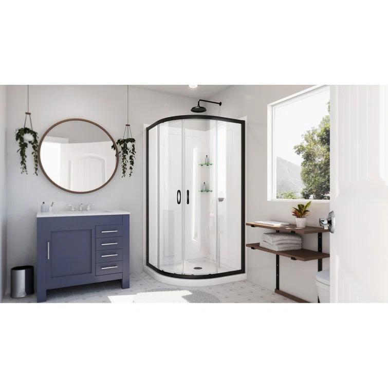 DreamLine Prime 33" W x 33" D x 76.75" H Round Sliding Shower Enclosure with Base Included & Reviews | Wayfair