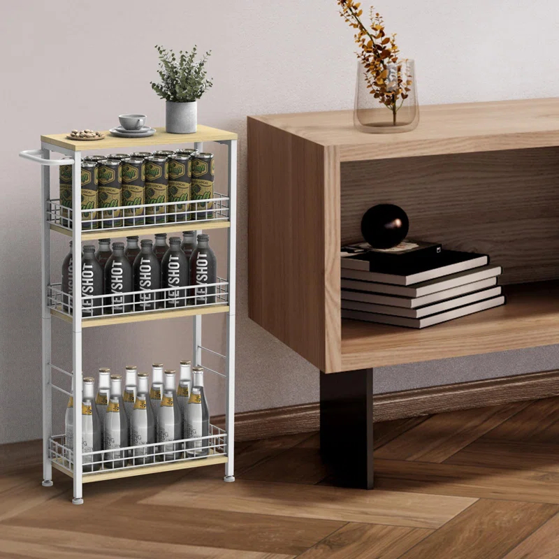SPECIALTY FLOORING INC Slim Storage Cart Narrow Storage Cabinet 4 Tier Laundry Room Organization Mobile Bathroom Shelving Unit Organizer Rolling Utility Cart Slide Out Kitchen Cart Tower Rack For Narrow Places 7.08'W,(White)