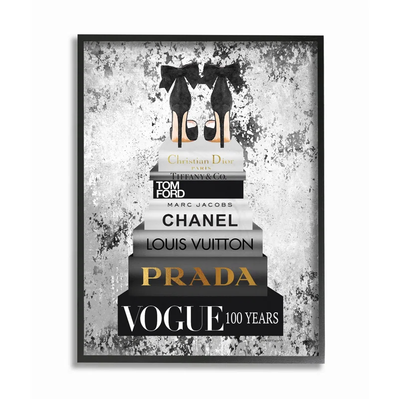 Stupell Industries " Fashion Designer Shoes Bookstack Black And White Watercolor "