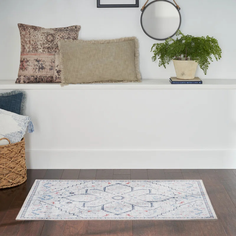 Bungalow Rose Oriental Machine Washable Area Rug in Gray