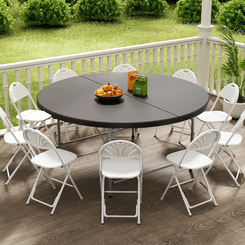 Magshion 5.5Ft Round Folding Table Portable Plastic Table With Handle Foldable Banquet Table For Dining Camping And Picnics