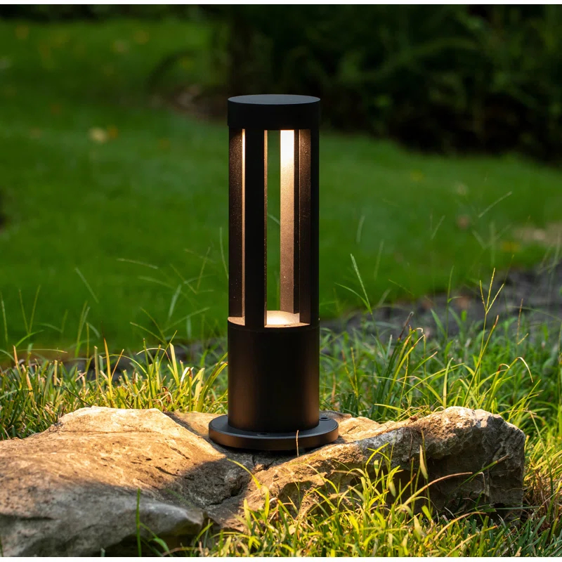 Gardenised Gardenised 15.75-inch Round Led Bollard Path Lights – Durable Decorative Aluminum Wired Landscape Lighting For Walkways, Gardens, Pools, Porches, Driveways, And Surrounding Areas, Black