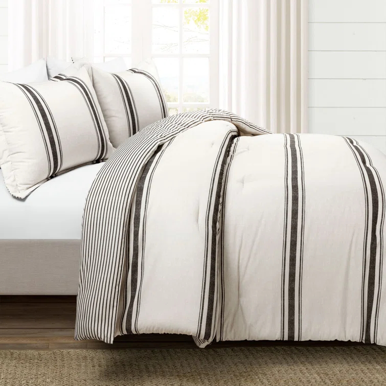 Lush Decor Dark Gray Cotton Reversible 3 Piece Comforter Set