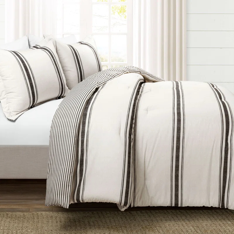 Lush Decor Dark Gray Cotton Reversible 3 Piece Comforter Set